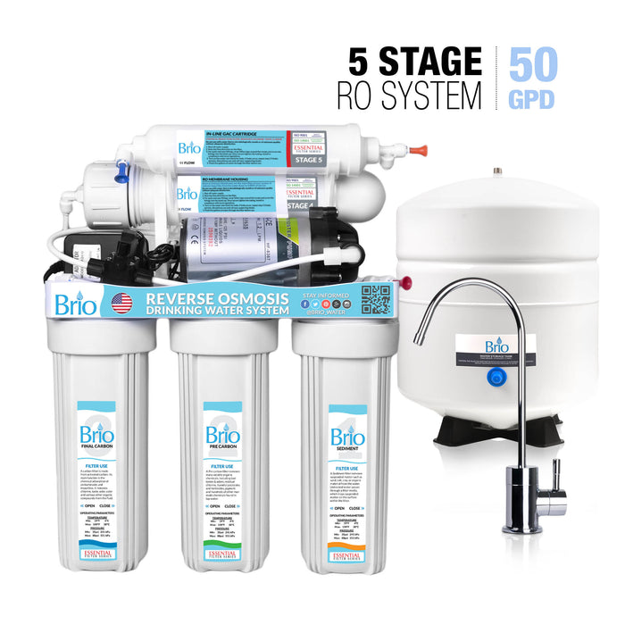 5 Stage Reverse Osmosis Water Filter System with Pump, RO, Brio Essential