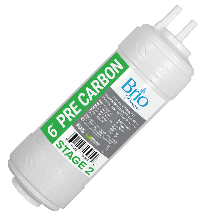 Brio Premier 6" Inline U-Type Coconut Shell Pre Carbon Filter 5 Micron