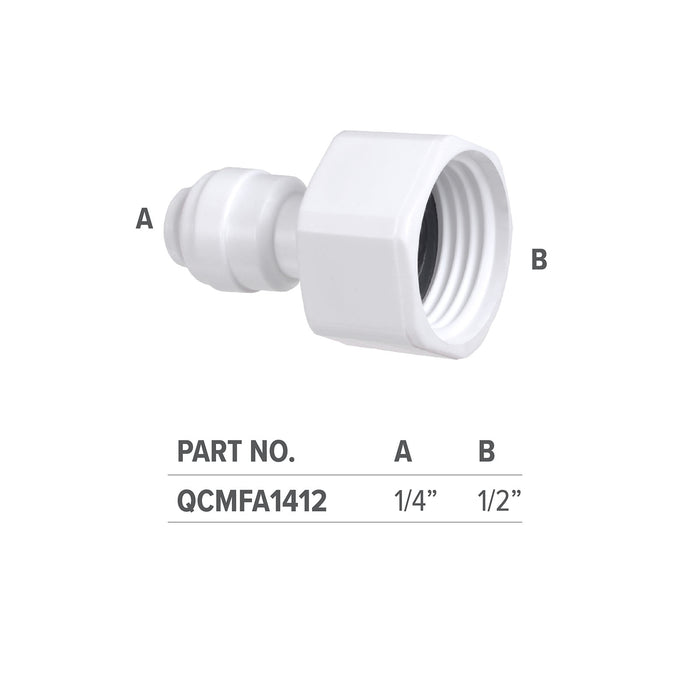 Female Faucet Connector with 1/4-inch Inlet & 1/2-inch Outlet