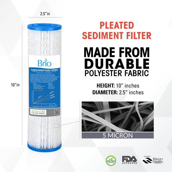 Brio Signature 2.5" X 9.75" Pleated Pp Sediment Filter for Residential RO System