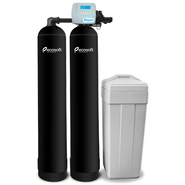Whole House Water Softener Filter System of Continuous Flow, 1400 GPH, Ecosoft FU Twin (Dowex® HCRS/S)